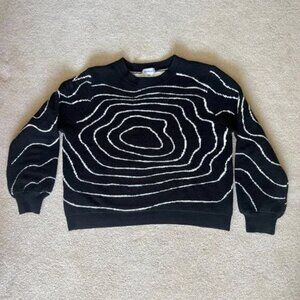 Black Spiral Sweater, Size Medium, Oversized Playful Knit for Fall, Black White